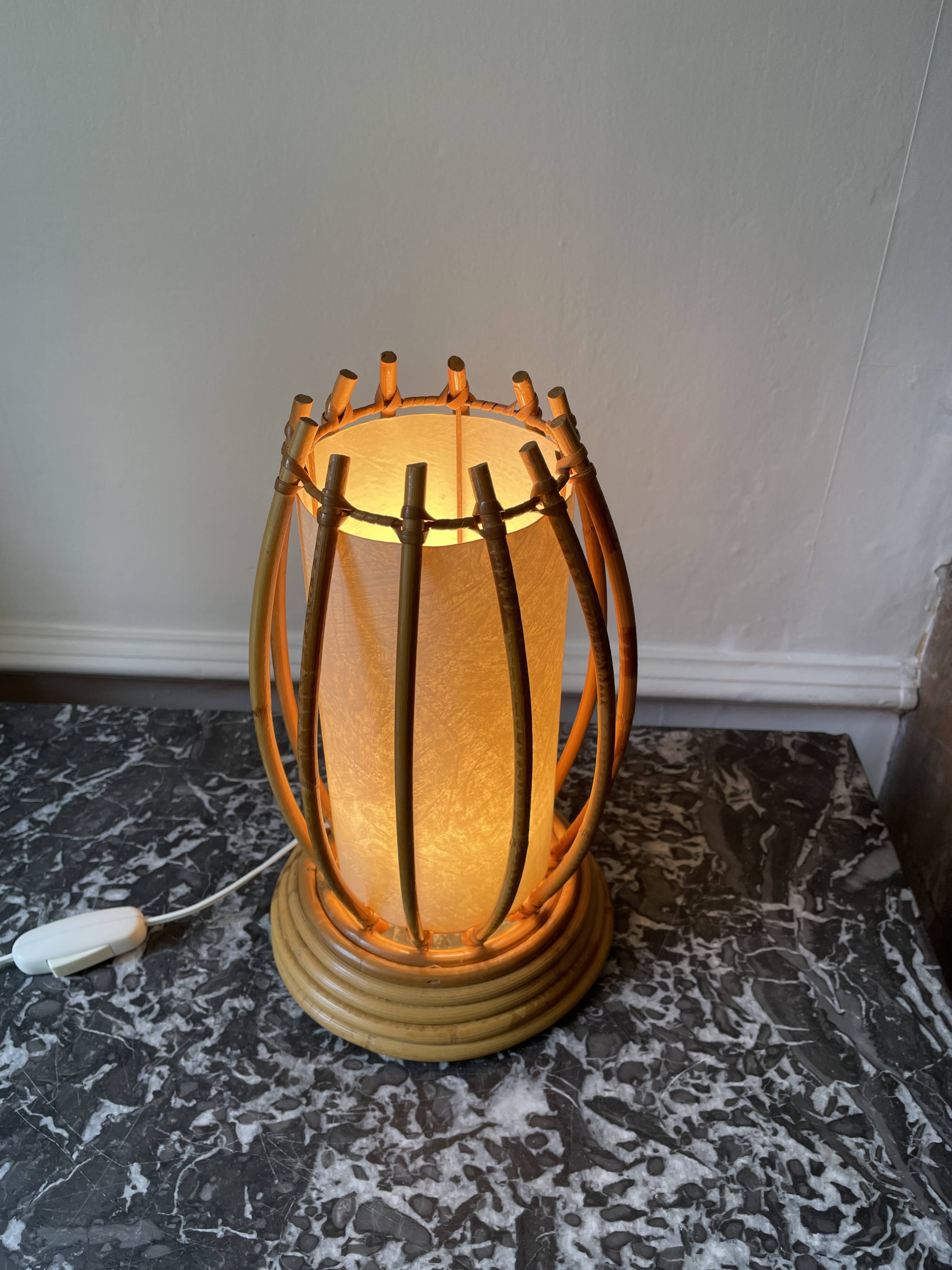 Rattan and bamboo lamp by Louis Sognot 1960