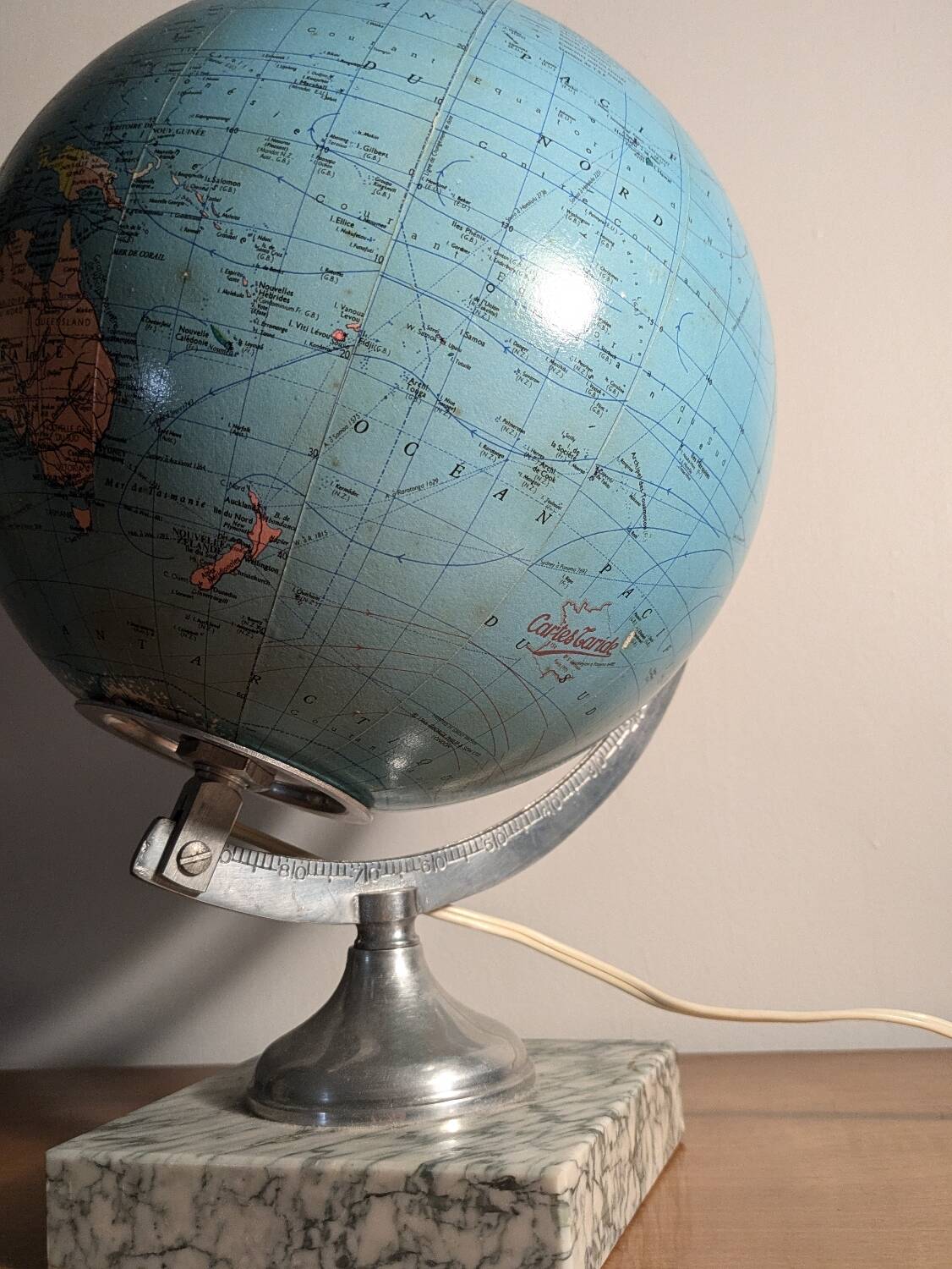 Globe terrestre vintage Taride 1960, marbre & verre