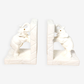 Elephant bookends in white stone