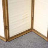 Vintage screen, old 3-panel screen, molded wood and fabric screen