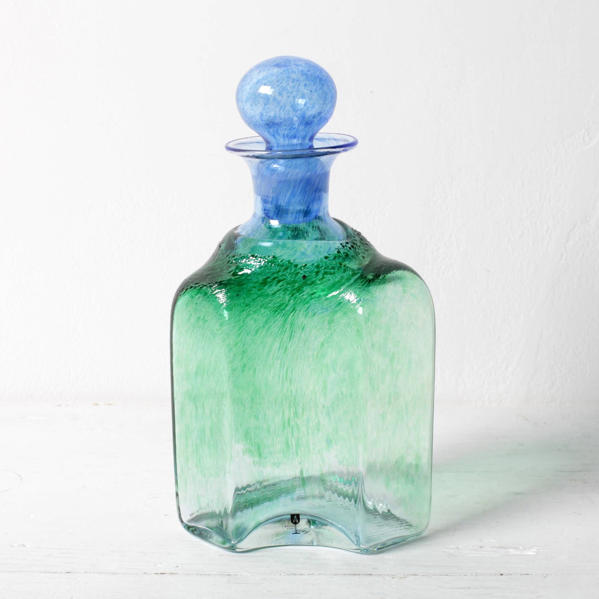 Vintage Green and Blue Glass Decanter Antikva by Bertil Vallien Sweden 1994
