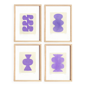 Set of 4 paintings on paper - lilac - signed Eawy