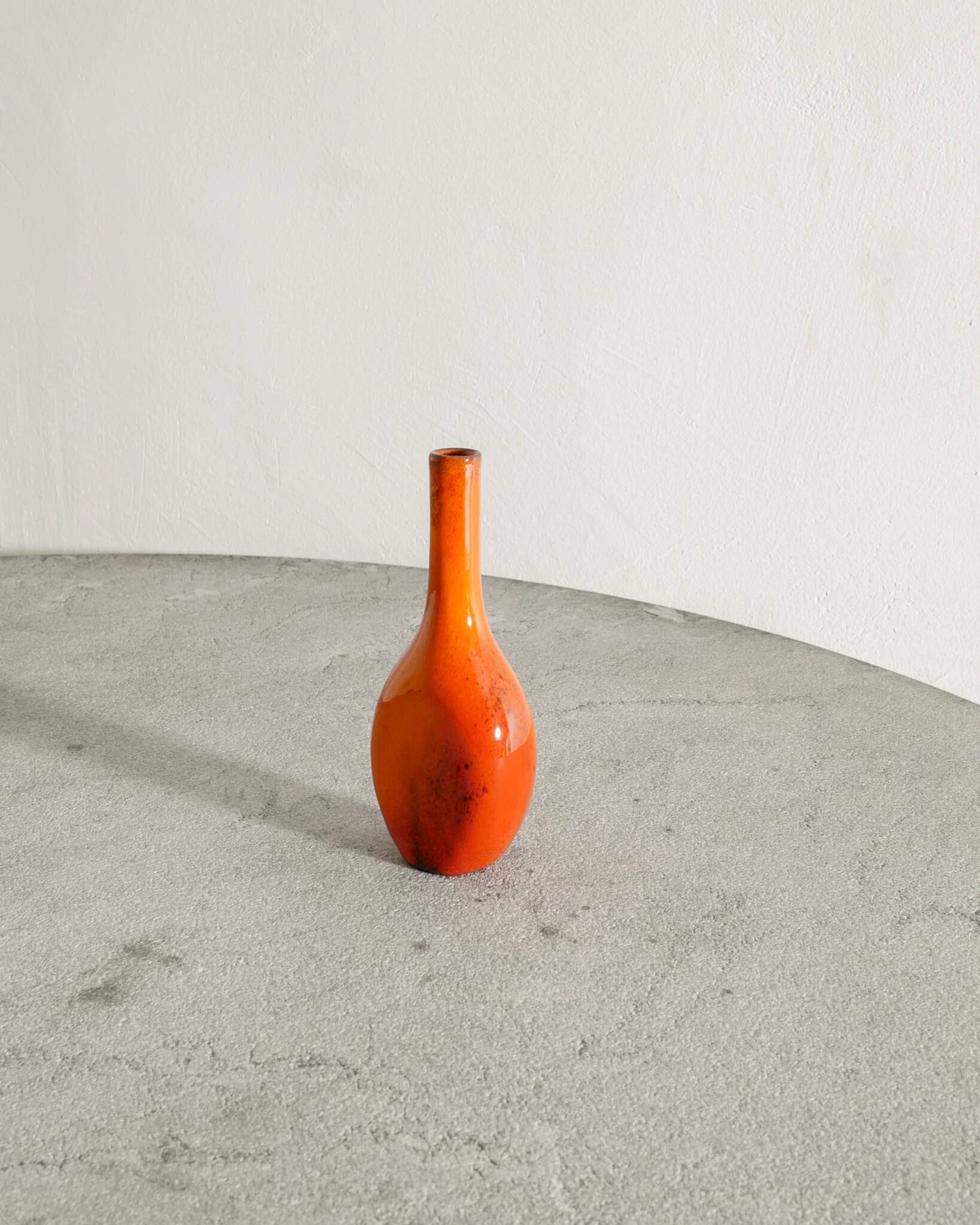 Vintage French Mid Century Bottle Vase in Warm Red Glaze, 1950s