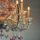 Rezzonico Venetian chandelier in colorless, blue and red Murano glass, circa
