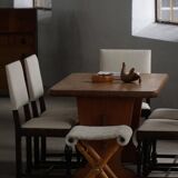 Set of 6 Swedish Grace dining chairs in birch with new upholstery, 1920s.