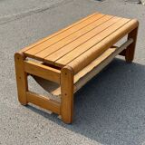 Scandinavian pine bench with canvas storage, 1970s
