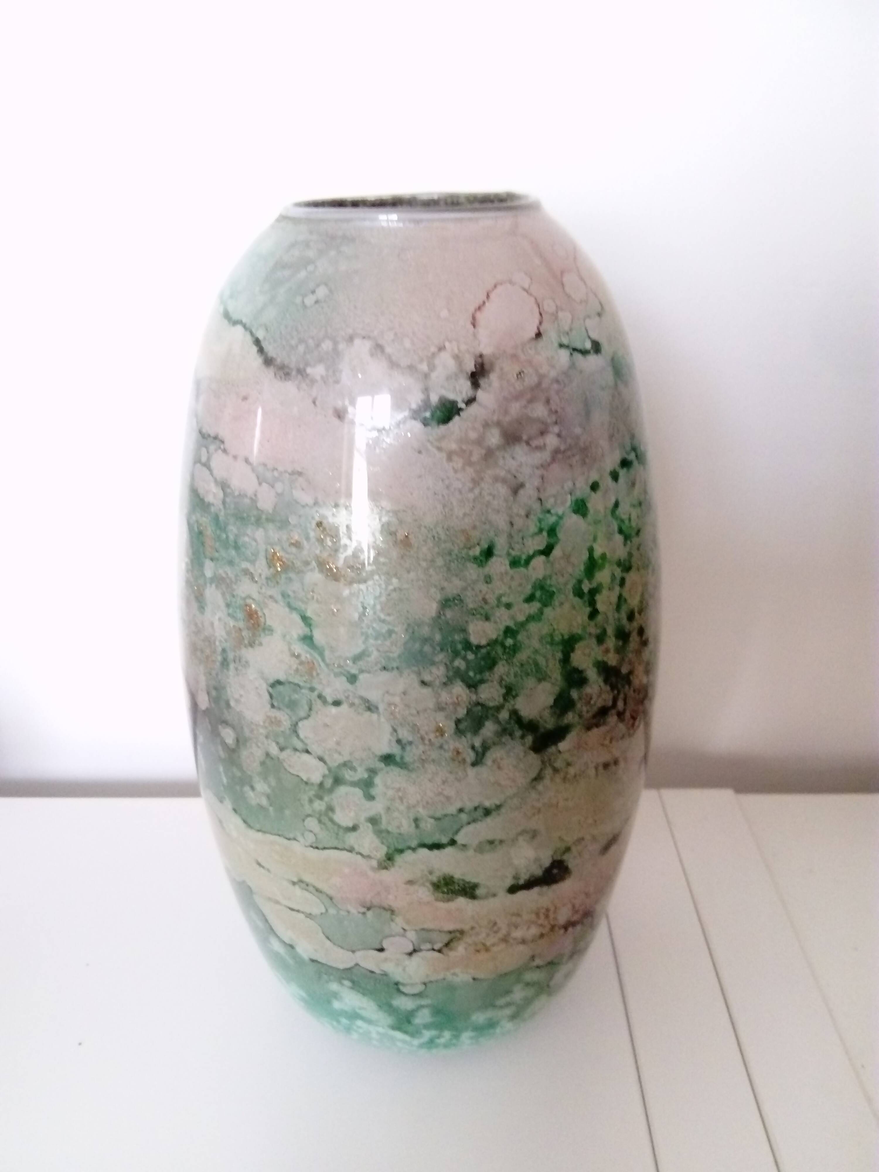 Large lacquered glass vase signed Jean-Noêl Bouillet