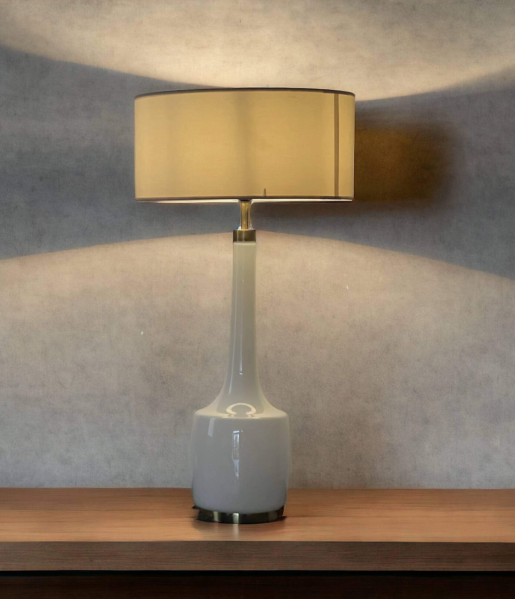 Large Scandinavian opaline and brass lamp designed by Holm Sørensen
