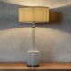 Large Scandinavian opaline and brass lamp designed by Holm Sørensen