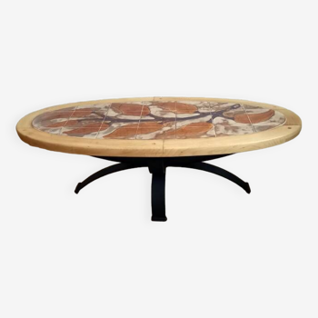 Oval coffee/living room table signed RAYNAUD - 1960s.