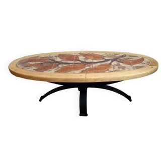 Oval coffee/living room table signed RAYNAUD - 1960s.