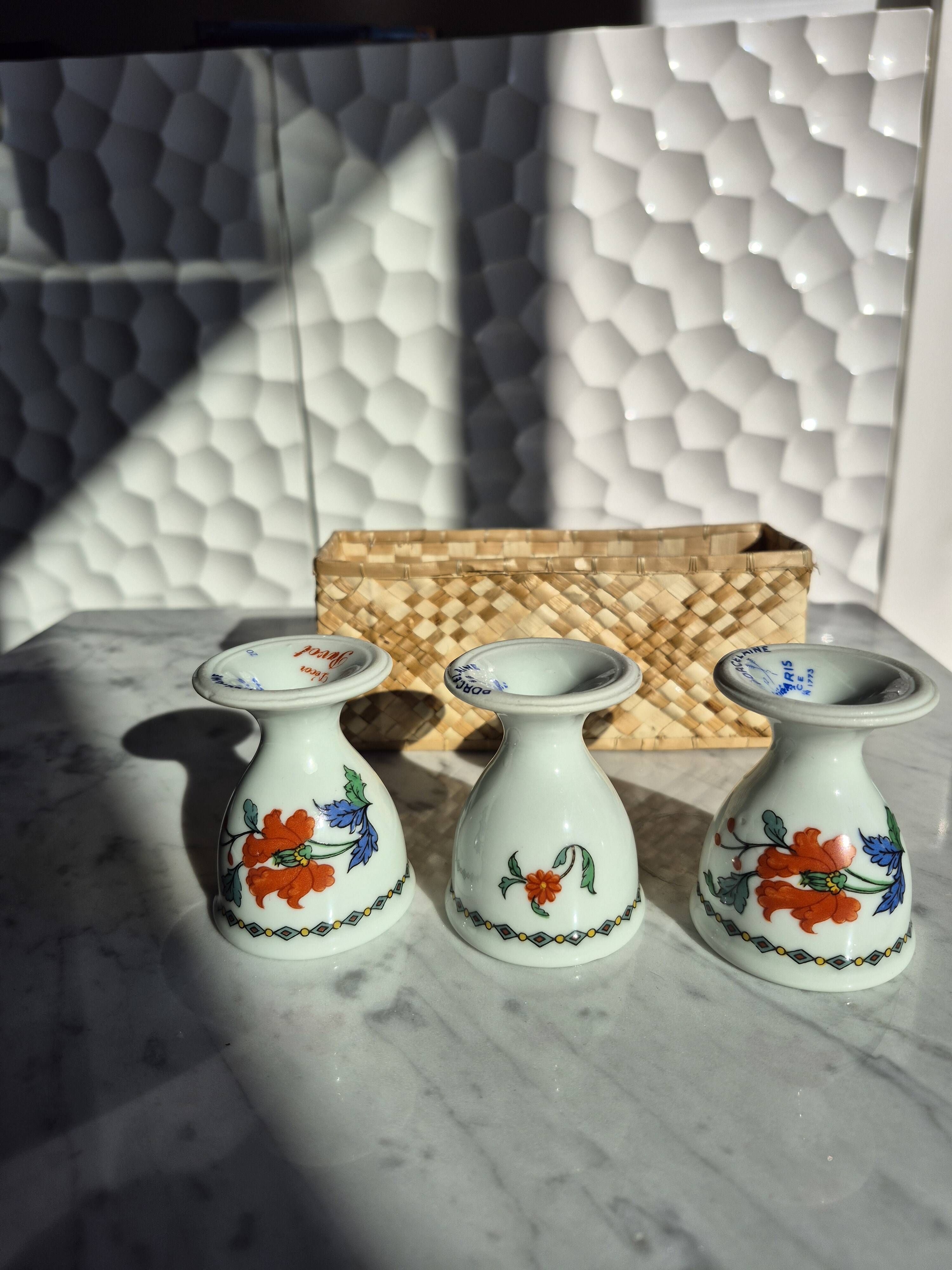 Vintage porcelain egg cup trio from Paris – Poppy & basket decor