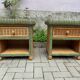 pair of bedside tables in rattan and wicker for rock bobois 1970