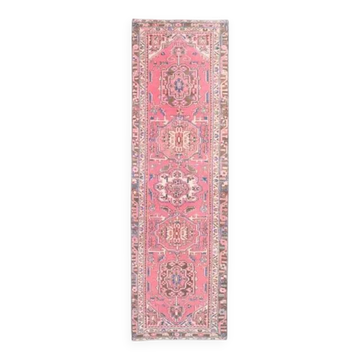 1970s Vintage Turkish Hand-Knotted Wool Cotton Pink Runner Rug 95x320