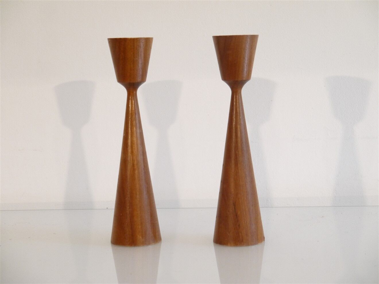 Pair of Scandinavian candle holders in teak 1960