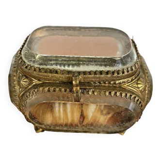 Napoleon III glass and brass jewelry box - 367012