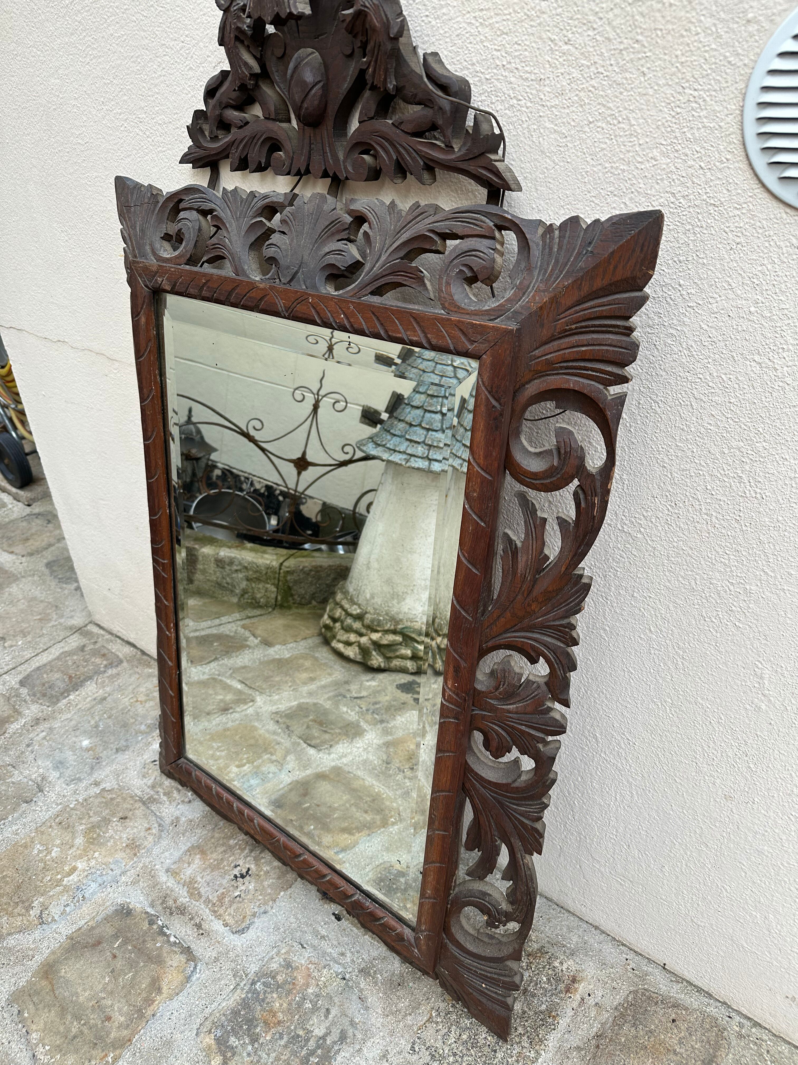 Carved wooden mirror - beveled ice - early twentieth century
