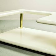 White High Gloss Free Form Italian Design Coffee Table w. Brass Accents 70s