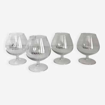 Set of 4 small Izarra and Clés des Ducs armagnac glasses