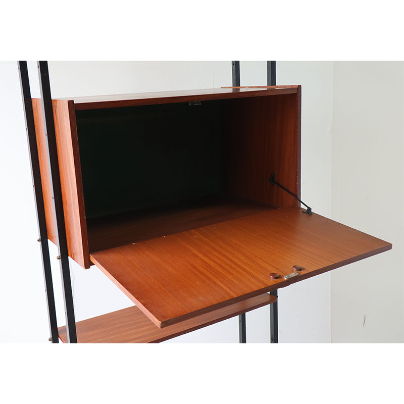 Bibliothèque vintage modulable avec étagères en bois et métal 1960