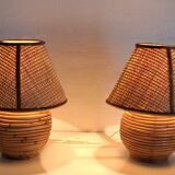 Paire de lampes en bambou et osier