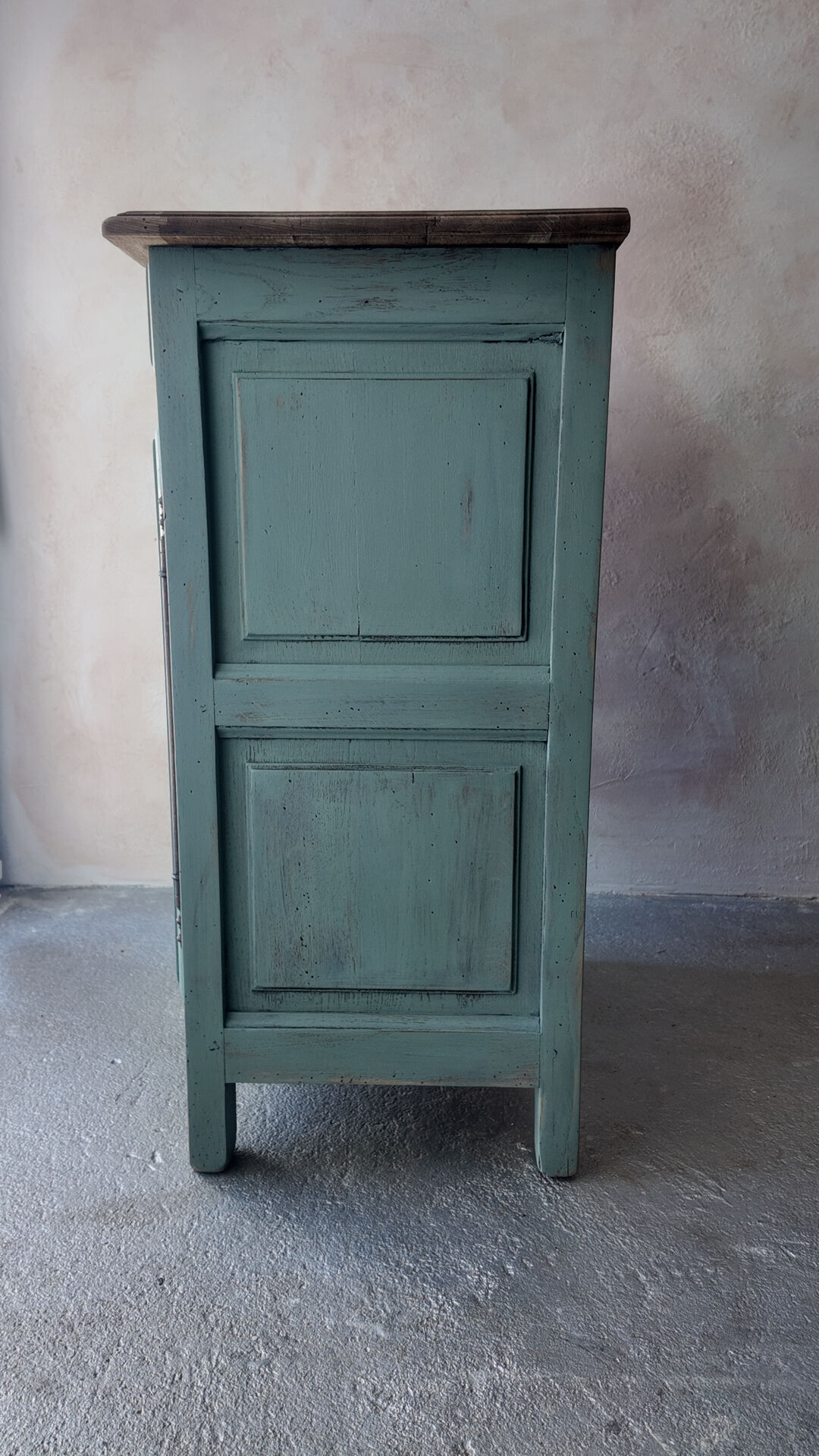 Small vintage side table in sage green patina and solid wood.