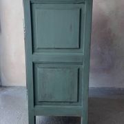 Small vintage side table in sage green patina and solid wood.