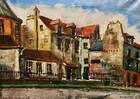 Orange painting city landscape signed