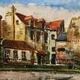 Orange painting city landscape signed