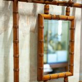 Coat rack with mirror and umbrella stand in faux bamboo, 1950s.