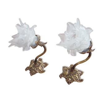 Pair of bronze wall lamps