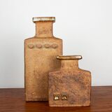 Pair of Swedish vases, brutalist, stoneware, glazed neck, Curt Magnus Addin.