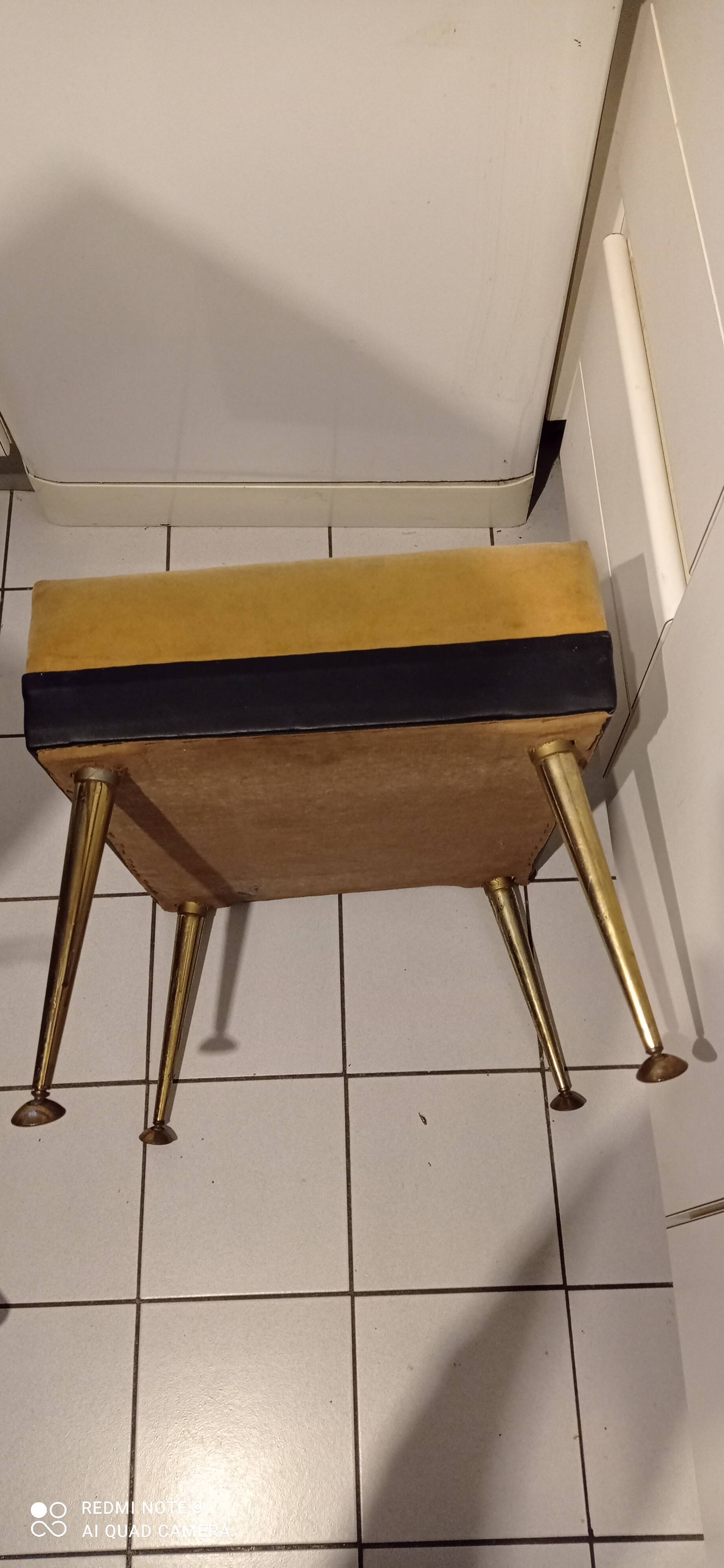 old footrest/pouf 4 brass compass legs 60s