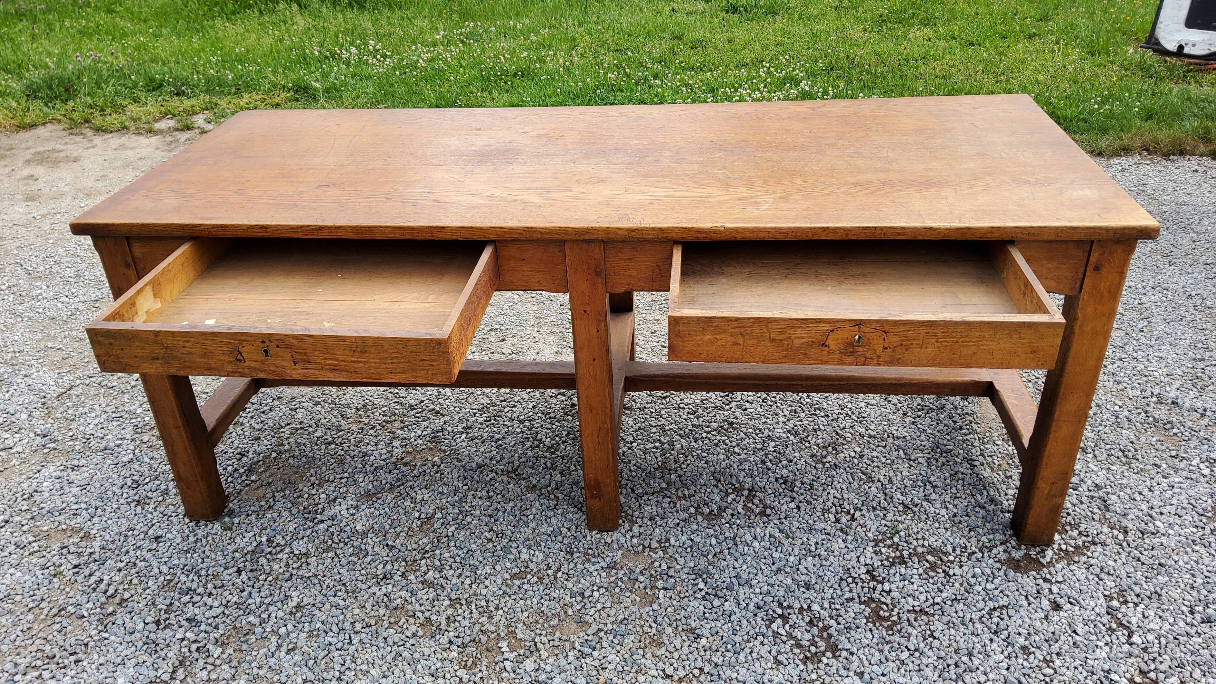 Oak farmhouse table 6 feet 2 drawers 200cm