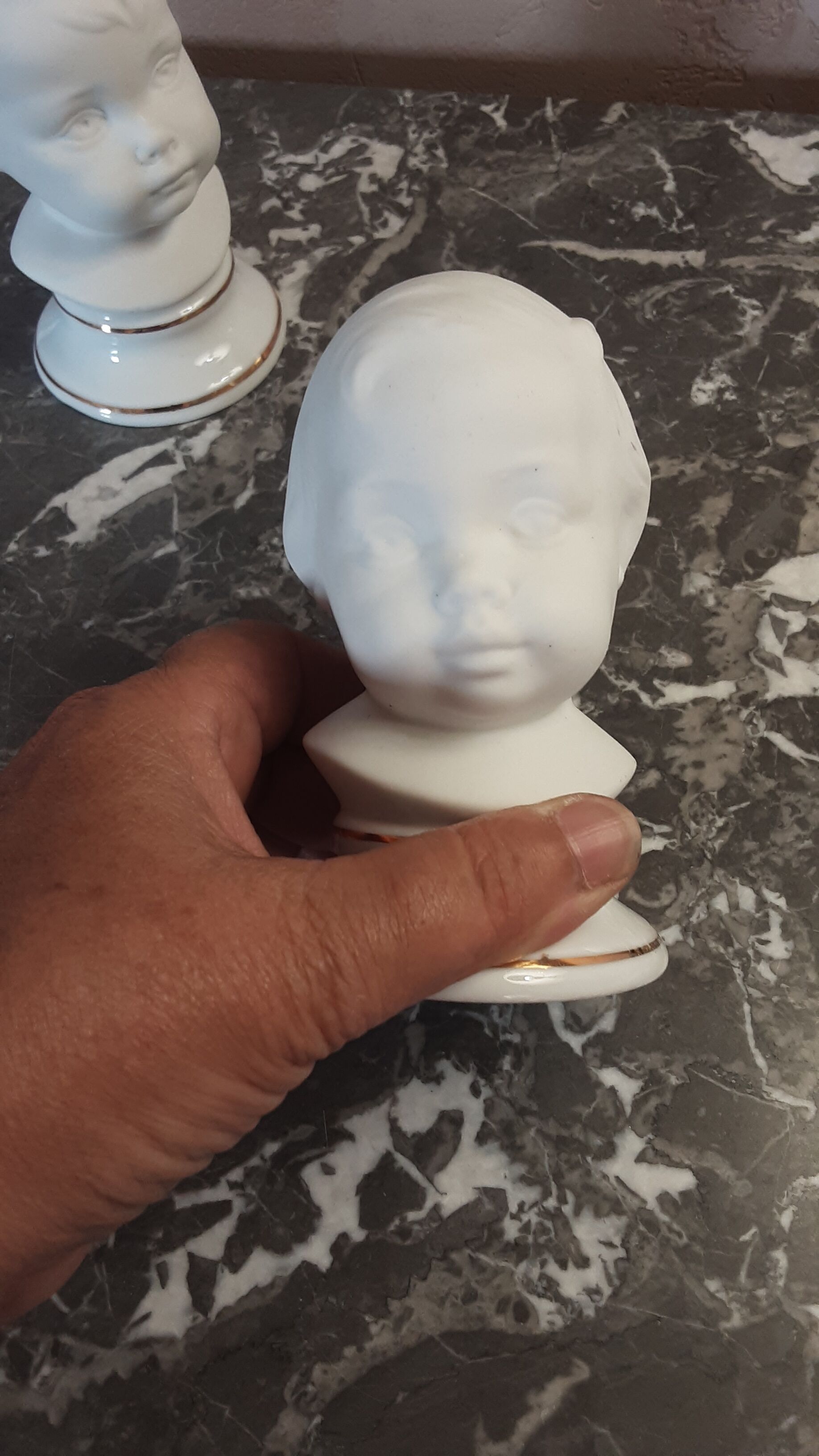 2 busts girl and boy - vintage porcelain biscuit