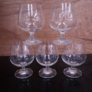 5 verres à porto gravé fleurs vintage