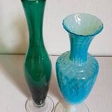 Duo of vintage blown glass soliflores vases