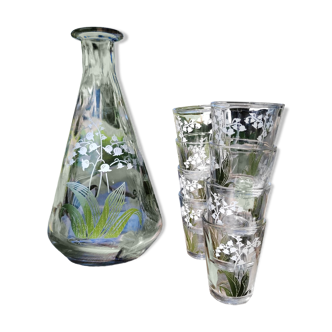 Set pitcher and glasses lily of the valley décor 70s/80s