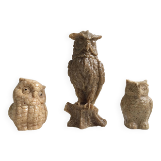 Figurines Sculptures Tawny Owls Collector Petrified Sand Statues