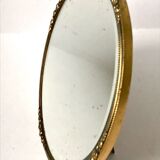 Antique Beveled Mirror with Metal frame Gold colored brass 14 cm diameter