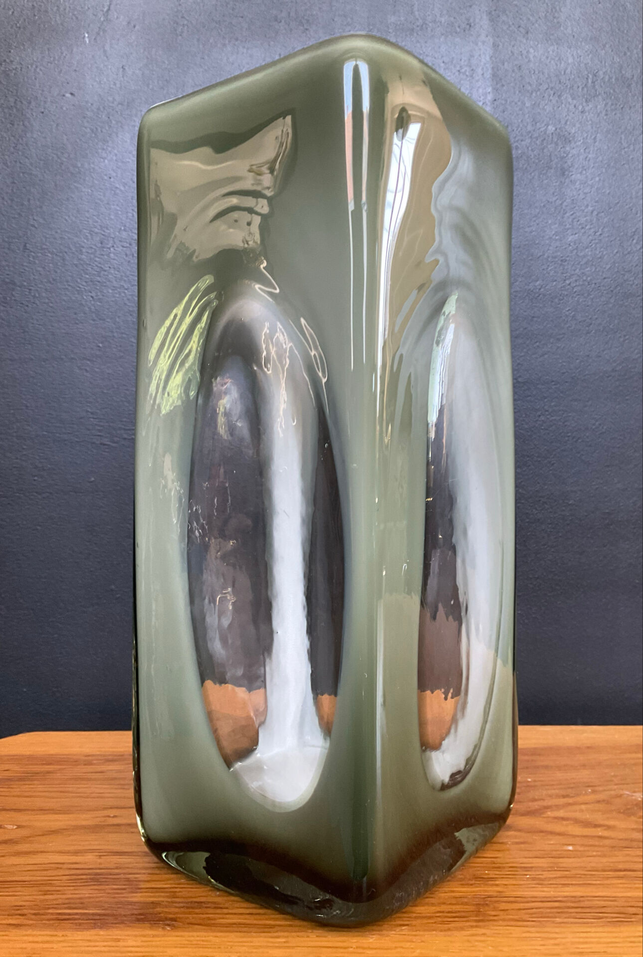 Space Age vase in double-layered smoked and white glass.