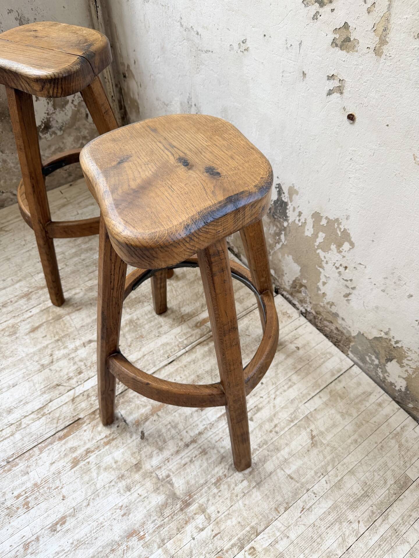 Pair of Henri Bataille stools in oak