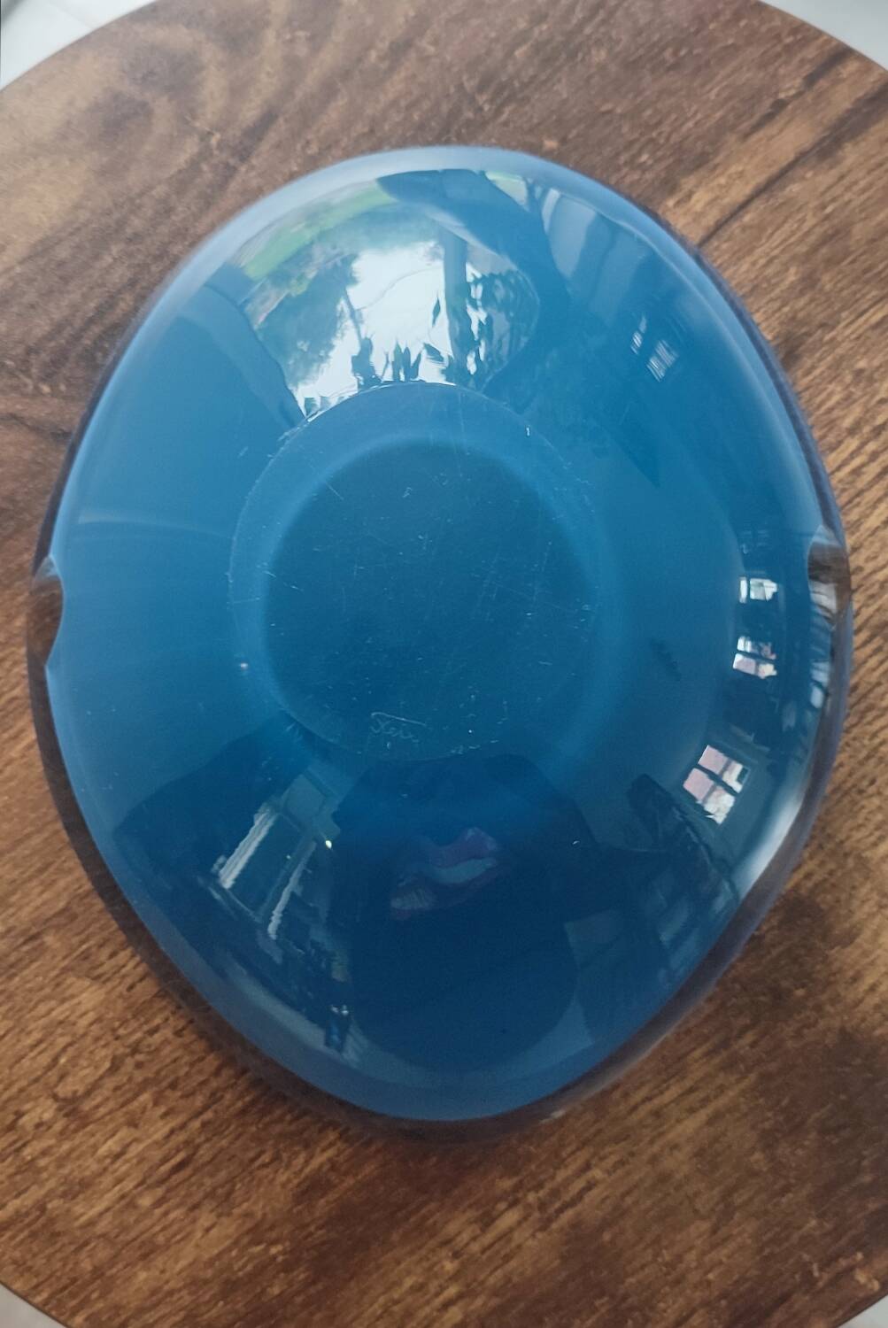 Signed art glass ashtray or bowl – vintage blue design