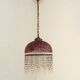 French Mid Century Purple Art Glass Ceiling Light Beaded Fringed Shade 4491