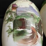 Pair of large hand-decorated opaline vases with marks on the heel – Napoleon III