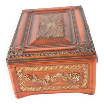 Vintage rectangular jewelry box in lacquered resin