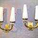 Pair of Art-Déco bronze & opaline sconces from Maison Lunel, France, 1950