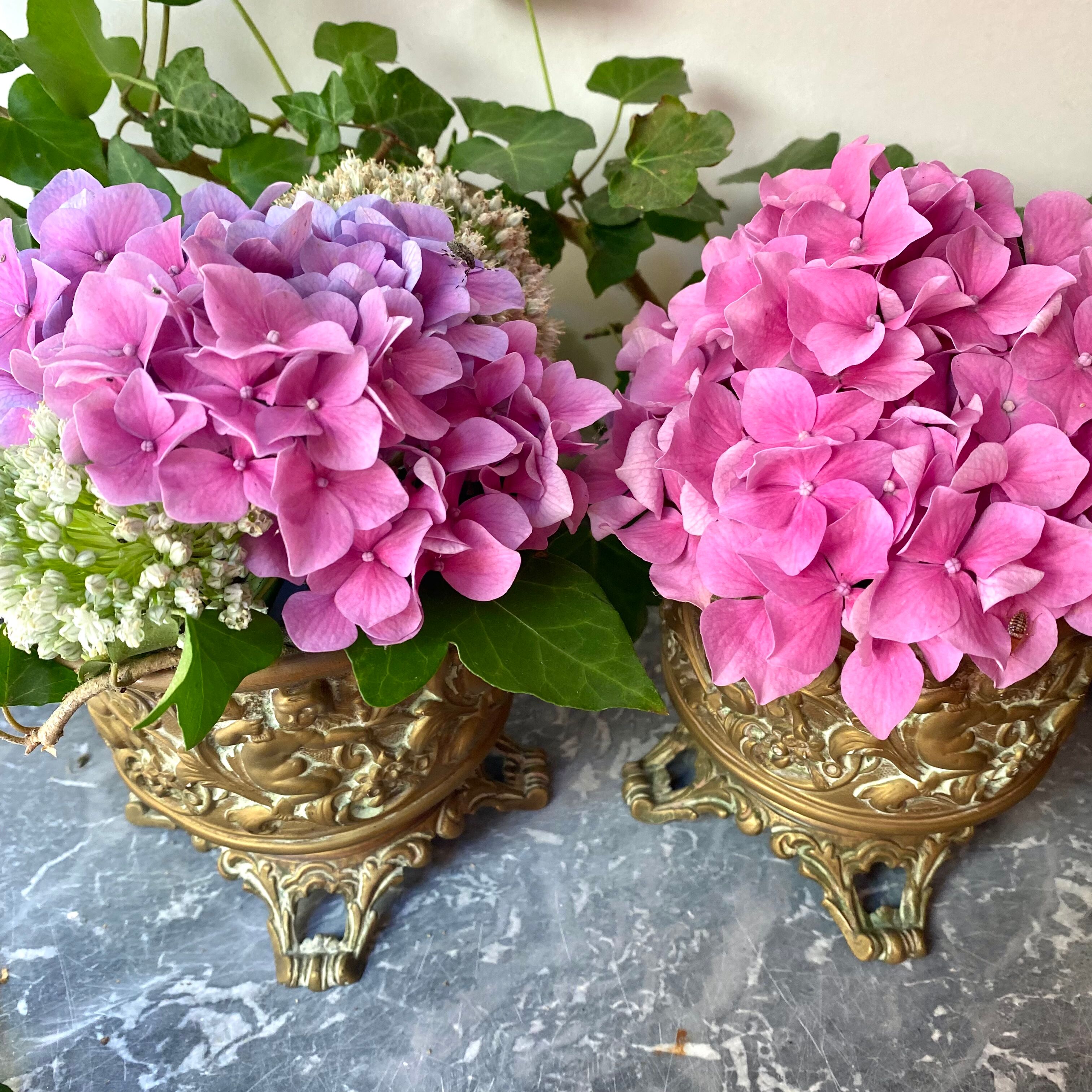 Pair of caches pots in brass repelled nineteenth century