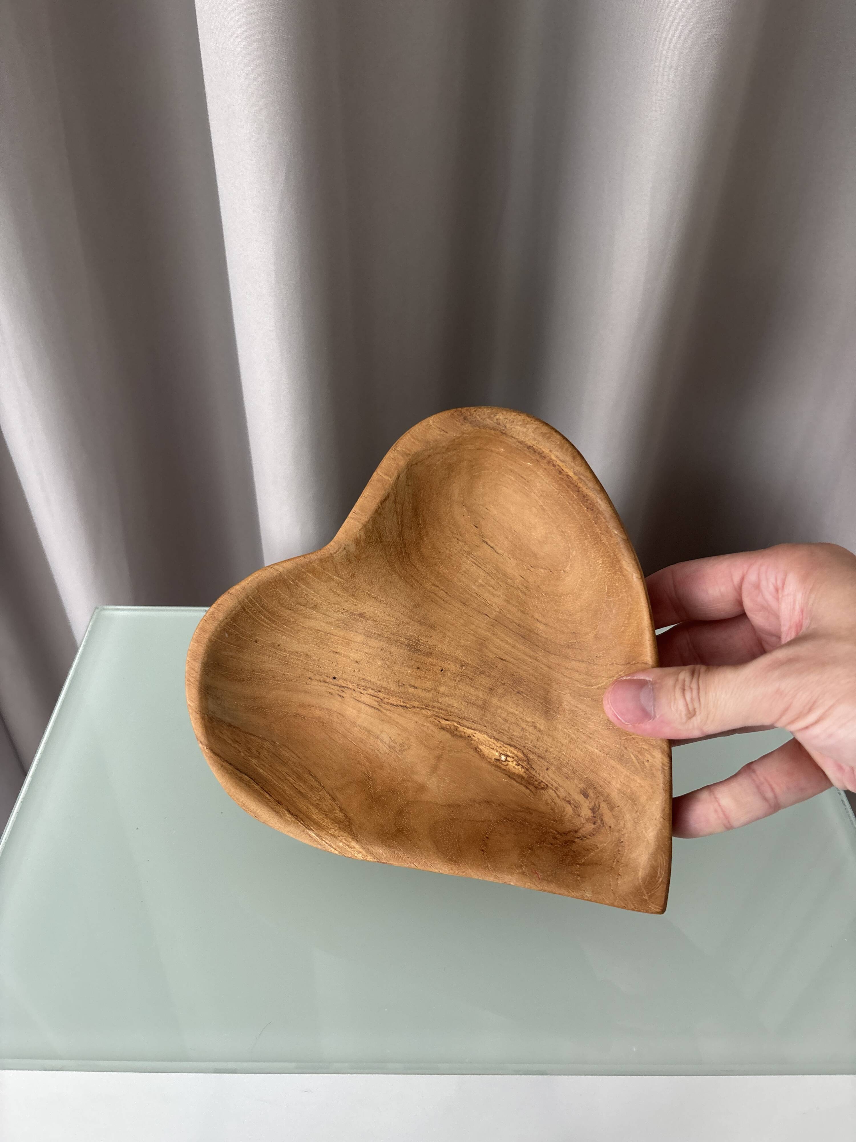 Hand-Carved Heart-Shaped Wooden Bowl | Rustic Cottagecore Catchall