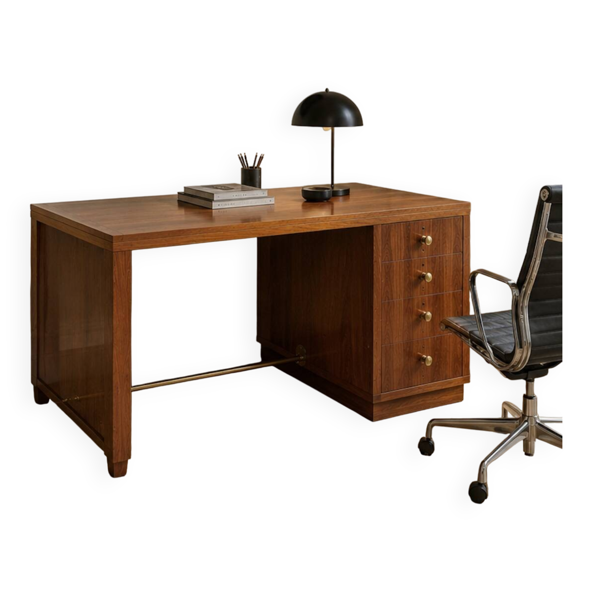Mid-Century executive desk in walnut and brass – 1960s